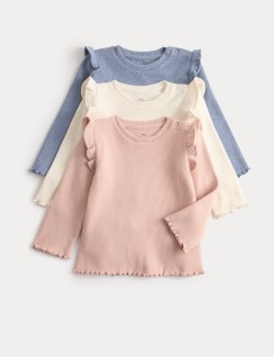 3pk Waffle Long Sleeve Tops (0-3 Yrs)