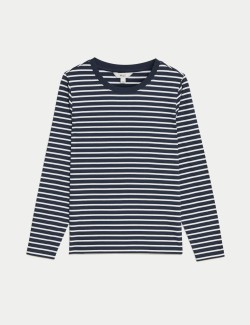 Pure Cotton Striped Crew Neck T-Shirt