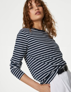 Pure Cotton Striped Crew Neck T-Shirt