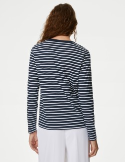 Pure Cotton Striped Crew Neck T-Shirt