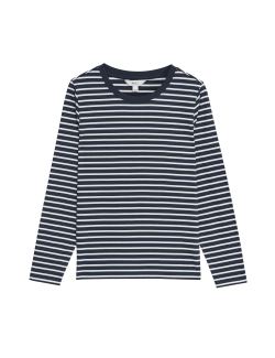 Pure Cotton Striped Crew Neck T-Shirt