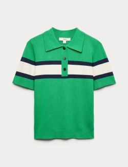 Striped Collared Slim Fit Knitted Top