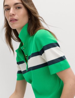 Striped Collared Slim Fit Knitted Top
