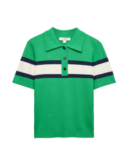 Striped Collared Slim Fit Knitted Top