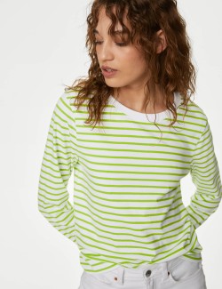 Pure Cotton Striped Crew Neck T-Shirt