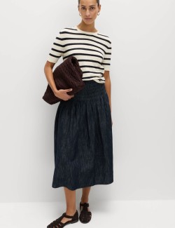 Cotton Rich Striped Bouclé Knitted Top
