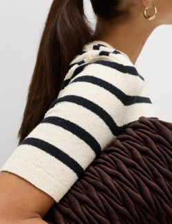 Cotton Rich Striped Bouclé Knitted Top