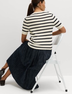 Cotton Rich Striped Bouclé Knitted Top