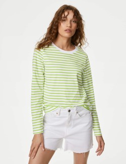 Pure Cotton Striped Crew Neck T-Shirt