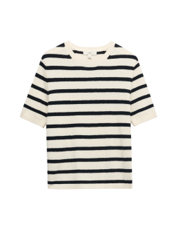 Cotton Rich Striped Bouclé Knitted Top