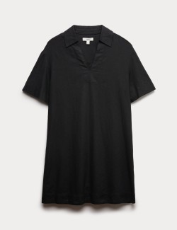 Linen Rich Collared Mini Shift Dress