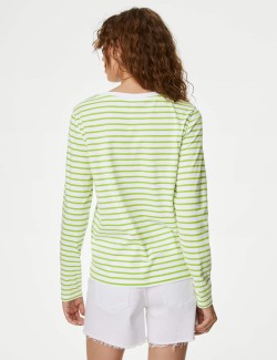 Pure Cotton Striped Crew Neck T-Shirt