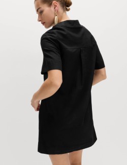 Linen Rich Collared Mini Shift Dress