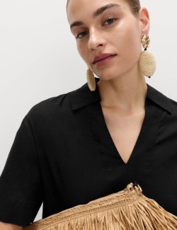 Linen Rich Collared Mini Shift Dress
