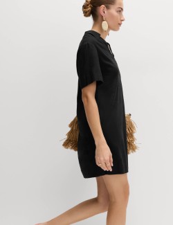 Linen Rich Collared Mini Shift Dress