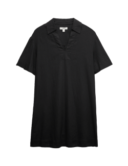 Linen Rich Collared Mini Shift Dress