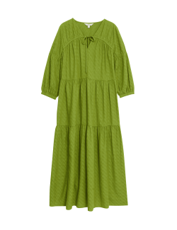 Cotton Rich V-Neck Midaxi Relaxed Dress