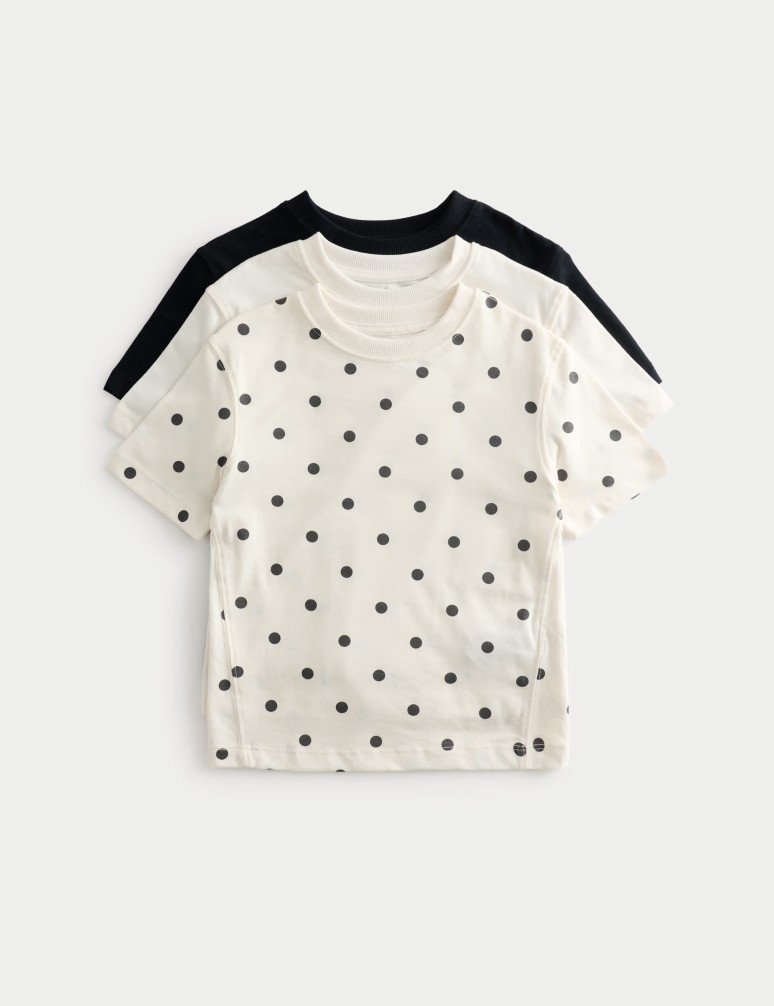 3 Pack Pure Cotton Polka Dot Tops (2-8 Yrs)