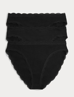 3pk Cotton & Lace High Leg Knickers
