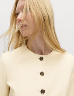 Faux Leather Collarless Jacket