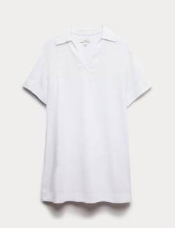 Linen Rich Collared Mini Shift Dress