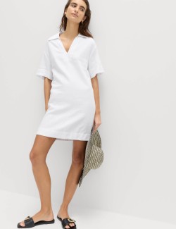 Linen Rich Collared Mini Shift Dress