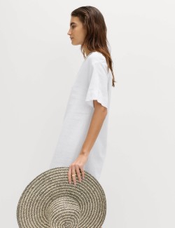 Linen Rich Collared Mini Shift Dress