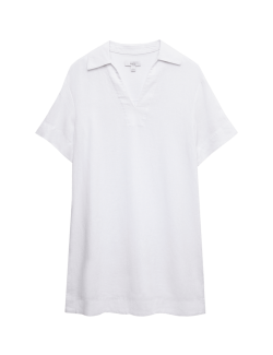 Linen Rich Collared Mini Shift Dress