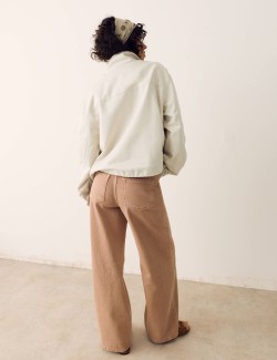 Cotton Blend Twill Cropped Utility Jacket