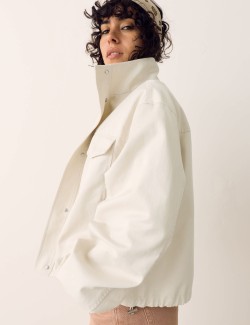 Cotton Blend Twill Cropped Utility Jacket