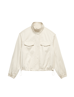 Cotton Blend Twill Cropped Utility Jacket