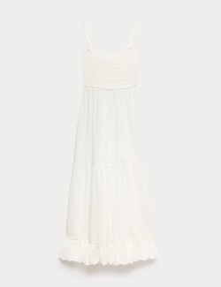 Cotton Blend Ruffle Midaxi Knitted Dress