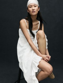 Cotton Blend Ruffle Midaxi Knitted Dress