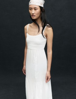 Cotton Blend Ruffle Midaxi Knitted Dress