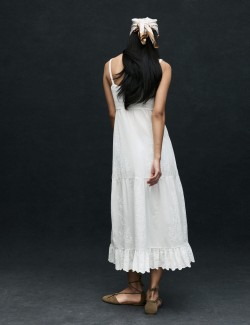 Cotton Blend Ruffle Midaxi Knitted Dress