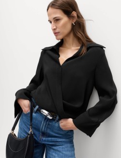 Collared Drape Wrap Shirt