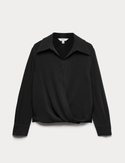 Collared Drape Wrap Shirt
