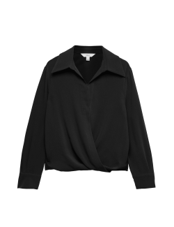 Collared Drape Wrap Shirt