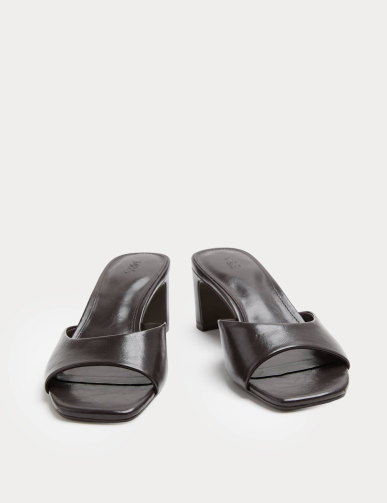 Block Heel Peep Toe Mules