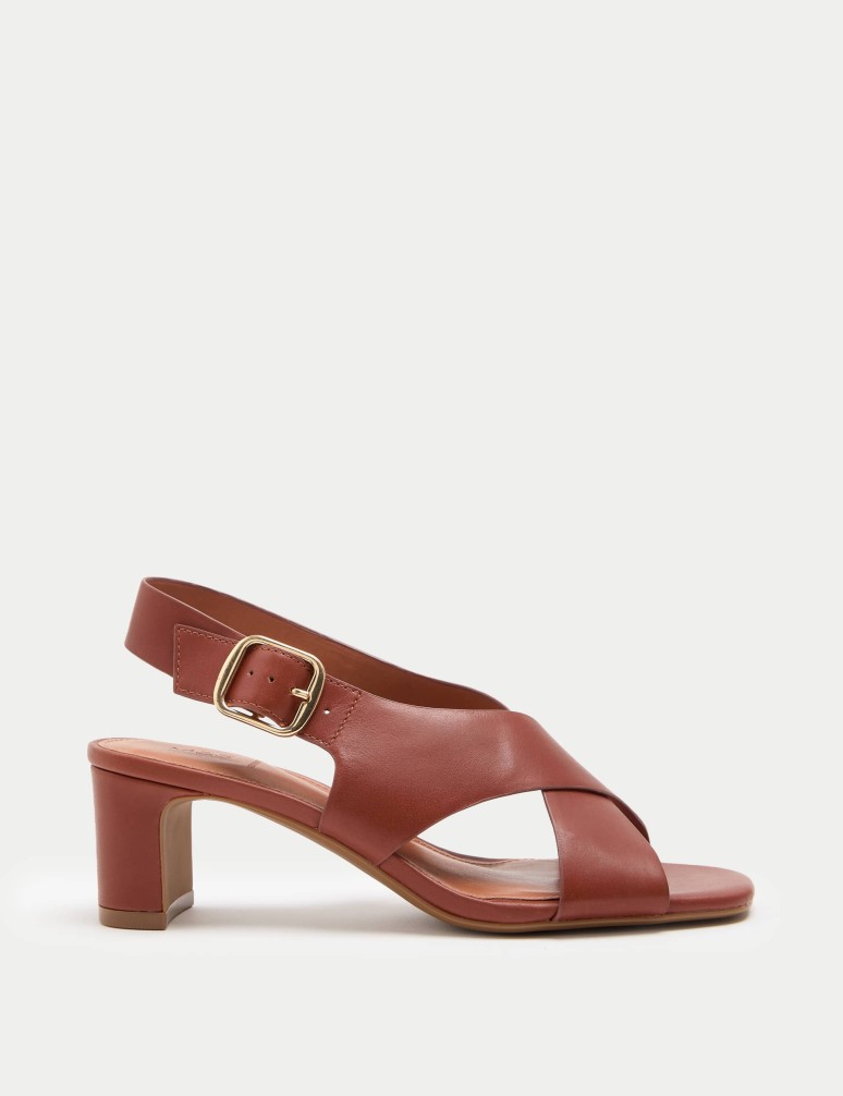 Leather Crossover Block Heel Sandals