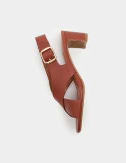 Leather Crossover Block Heel Sandals
