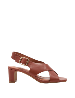 Leather Crossover Block Heel Sandals