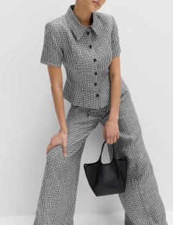 Pure Linen Tailored Checked Collared Jacket