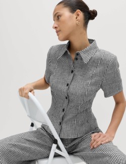 Pure Linen Tailored Checked Collared Jacket