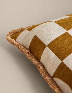 Chenille Geometric Jacquard Fringed Cushion