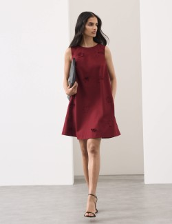 Cotton Blend Floral Cutwork Detail Dress