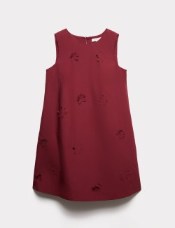 Cotton Blend Floral Cutwork Detail Dress