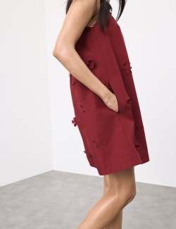 Cotton Blend Floral Cutwork Detail Dress