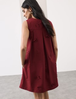 Cotton Blend Floral Cutwork Detail Dress