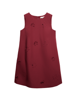 Cotton Blend Floral Cutwork Detail Dress